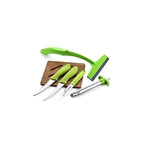 Ganesh Stainless Steel Kitchen Knives with Gas Lighter and Wiper Set, Green