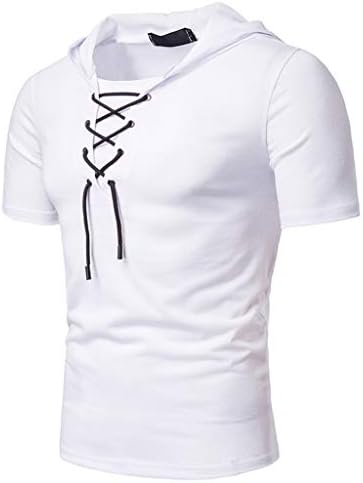Hooded Short Sleeve Top for Men丨Summer Newest Lace-up Collar Solid T Shirt丨Mens Loose Hoodie Tops Pullover Plus Size