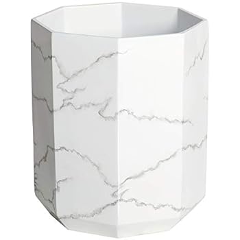 Allure Home Creation Marble Effect Trash Can - Small Wastebasket, Garbage Bin for Bathroom,Bedroom and Office
