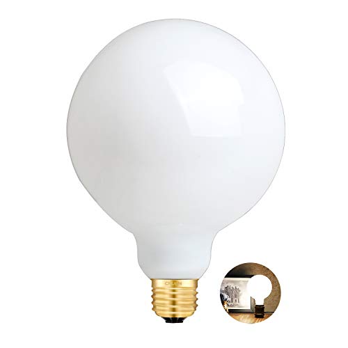 CRLight 15W Dimmable LED Globe Bulb 3000K Soft White,120W Equivalent 1200LM, E26 Base Antique Edison G40 / G125 Large Milky Pearl Opal White Glass LED Light Bulbs, Smooth Dimming Version