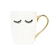 Eyelashes Coffee Mug With Real Gold Handle Fine Bone China Wink Mug Makeup Eyelash Gift For Her Cosmotologist Gift Makeup Brush Holder 16oz Hand Drawn Design
