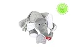 Pacifier Holder Clip Plush Elephant - Non Toxic Safe ECO Friendly - Soothing and Comfortable Toy with Detachable Silicone Baby Binky - Clip Holder - Squeaky Sound