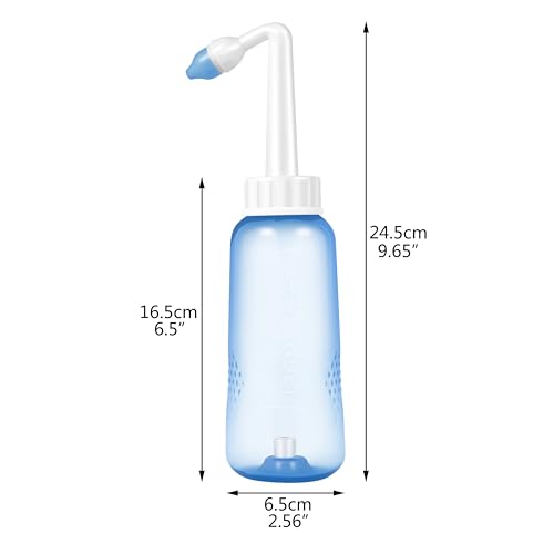 Neti Pot Sinus Rinse Nasal Wash Bottle Sinus Rinse Bottle Allergy Cleaner Pressure Irrigation Neti-Pot with Nasal Spray Bottle for Adult & Kid BPA Free(300ml with 40 Nasal Wash Salt Packets)