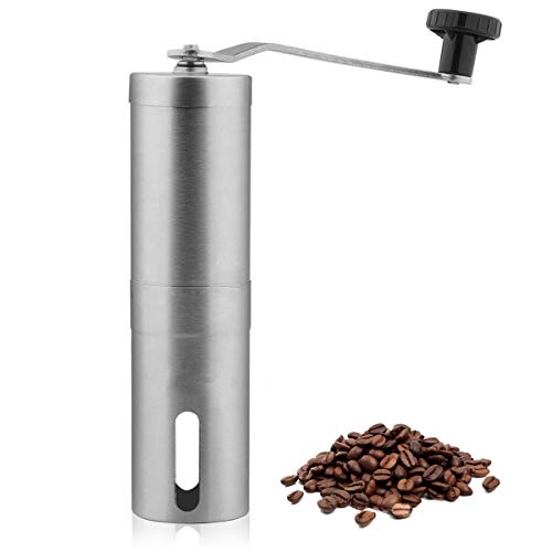 Techson Manuelle Kaffeemühle, Edelstahl Handkurbel Mühle mit verstellbarem Keramik konischem Grat, Reisen Zuhause Büro…