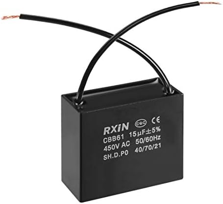 uxcell Ceiling Fan Capacitor CBB61 15uF 450V AC 2 Wires Metalized Polypropylene Film Capacitors 58x28x50mm for Water Pump Motor Generator - -