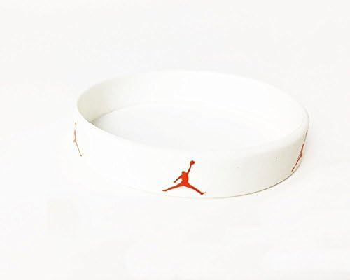 Jordan Slim Wristband w/ Jumpman Inspired Logo Sport Silicone Bracelet (WHITE w/ RED LOGO)