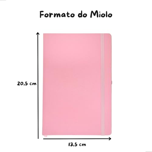 Caderneta A5 Tipo Moleskine Executiva, Capa em Couro Sintético Premium, com Elástico para Fechar, Fita Marca Páginas e Porta Caneta (Rosa com Pauta)