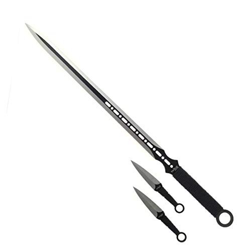 Tactical Master 27" Full Tang Ninja Sword/Machete With 2 Pcs 6" Throwing Knives Choose Your Color (Black) - Thumbnail 6