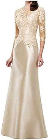 Doramei Women's Bodice Mother Of The Bride Dress Satin Lace Half Sleeve High Neck Long Formal Evening Gown Champ 10