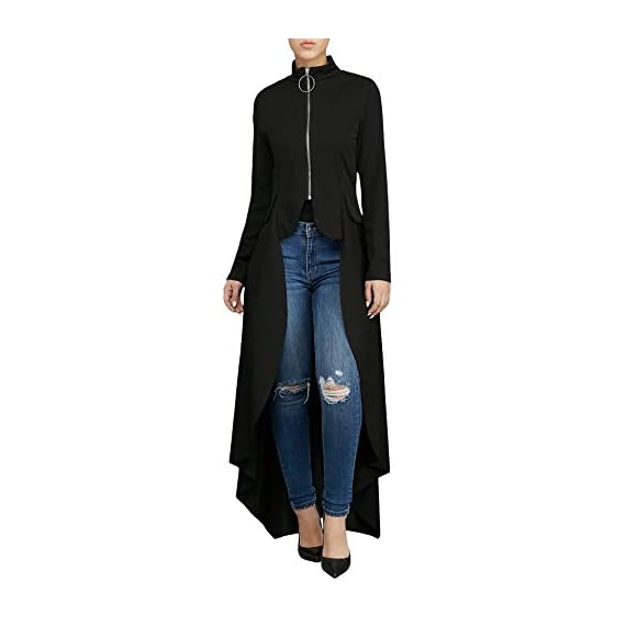 Women-Long-Dovetail-Gothic-Trench-Coat-Front-Zipper-Up-Tailcoat-Jacket-Black-S