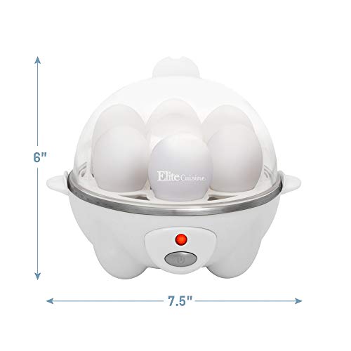 Elite Cuisine EGC-611 Easy Electric Poacher, Omelet & Soft, Medium, Hard-Boiled Deviled Egg Cooker with Auto-Shut off and Beep Alert, 7 Capacity, White
