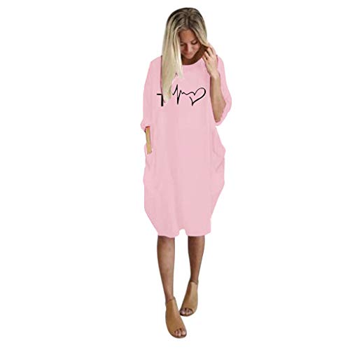 SHUBHU Women's Long Sleeve Shirt Lovely Blouse Oversized Baggy Pocket Mini Dress (Pink.B, XL)