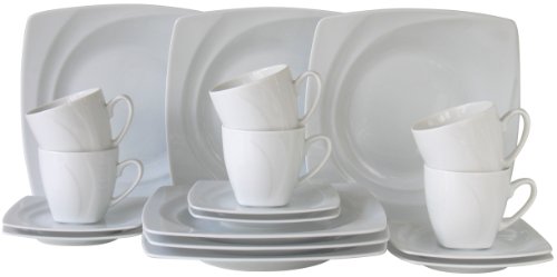 CreaTable, 13161, Serie Celebration weiss, 18-teiliges Geschirrset, Kaffeeservice aus Porzellan, spülmaschinen- und mikrowellengeeignet, Made in Europe