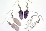 3 Pair Double Terminated Wire Wrapped Amethyst, Quartz and Rose Quartz Crystal Point Earrings