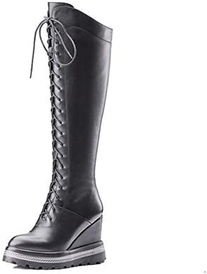 YaXuan Ladies Boots，Winter Wedge Heel Martin Boots Super High Heel Long Boots Women's Boots Lace Up Motorcycle Boots (Color : Black, Size : 41)