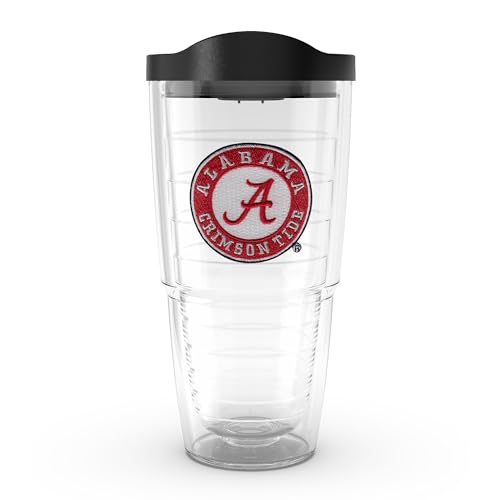Tervis Copo Alabama Crimson Tide com emblema e tampa preta, 680 g, transparente