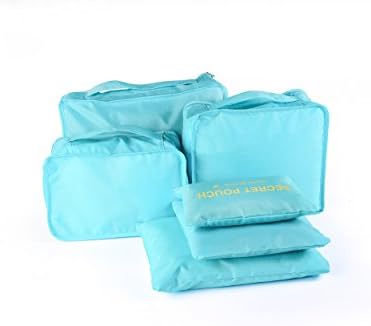 Four Best 6pcs Organizer Duffel Bag Families Clothes Separated Men Travel Bags Packing Cubes Women Luggage Bag For Six Sizes Sets(Sky Blue)