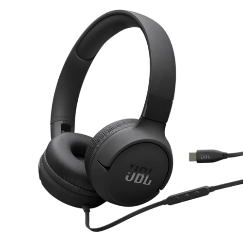 JBL Tune 520C, kabelgebundene On-Ear-Kopfhörer mit Mikrofon, JBL Pure Bass Sound, EQ-Presets, USB-C-Anschluss, faltbares Design und kabelsalatfreies Kabel, Schwarz