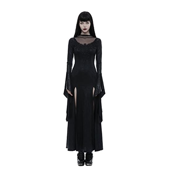 Punk-Rave-Black-Gothic-Fashion-Vintage-Sexy-Lace-Split-Long-Sleeve-Maxi-Party-Dress-Large
