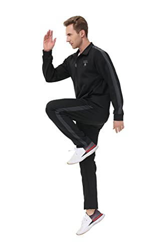 November's Chopin Men's Big & Tall Athletic Sports Tracksuits Causal Full Zip Loose Fit Sweatsuit (Black Grey, Small)