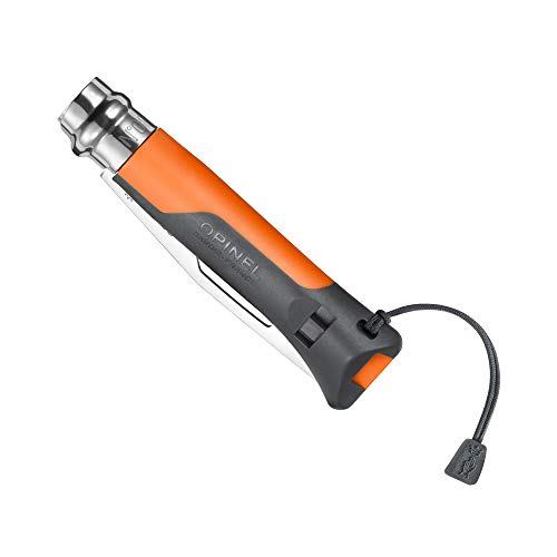 Opinel-Messer 1577 Nr. 8 Outdoor, Stahl Sandvik 12C27, rostfrei, Teilsägezahnung, Griff orange, Signalpfeife, Schäkellöser