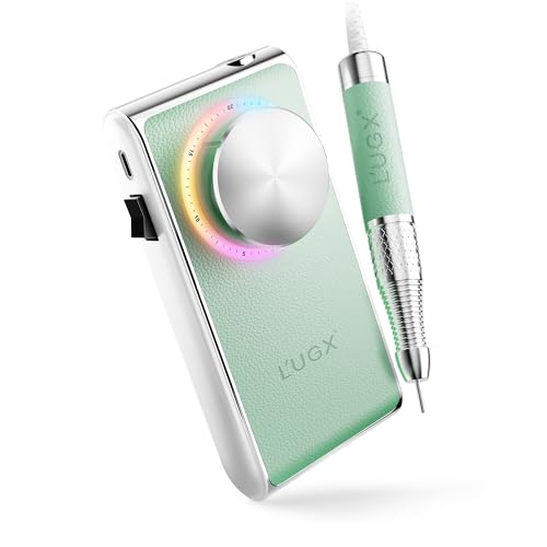 L'UGX Rechargeable Nail Drill Professional – Cordless Electric Nail File for Acrylic & Gel Nails 30000 RPM, Quiet & Smooth Efile for Manicure & Pedicure,Green with 7 Nail Drill bits