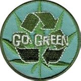 Go Green - Pot Leaf With Recycle Symbol - Embroidered Iron On Or Sew On Patch