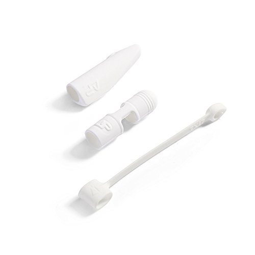 Lightning Power- 3-pc Set Premium Silicone Pencil Cap Holder + Lightning Adapter Tether + Tip Cover for Apple Pencil (White)
