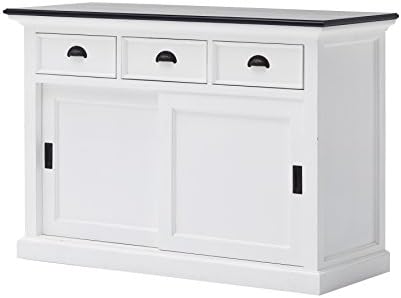 NovaSolo Halifax Contrast Pure White Mahogany Wood Sideboard Dining Buffet With Storage : Sliding Doors And 3 Drawers