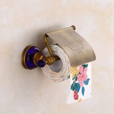 Mercury_Group, Antique Brass Blue Crystal Base Bathroom Accessories Wall Mounted Toilet Paper Holder