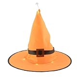 Whatyiu Halloween Decoration Outdoor 1Pcs Hanging Lighted Glowing Witch Hat Lights String Battery Operated for Outdoor Yard Tree,Decorations for Cosplay Props