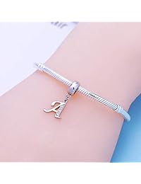 ABUN 925 Sterling Silver Charms Alphabet Beads A-Z Letter Initial Spacer Dangle Clear CZ Stone Authentic for Snake Chain Bracelets