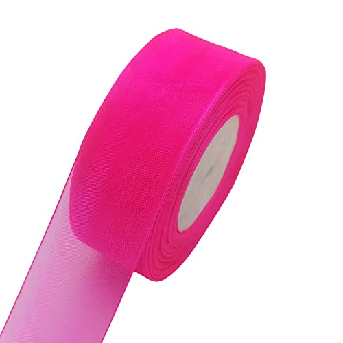 Photo 1 of Chenkou Craft Solid Organza Ribbon 1 Roll 50 Yards Hot-Pink 2" (50mm) Birthday Craft Bow Party Decoration Packing Ribbons (Hot Pink, 2"(50mm))
