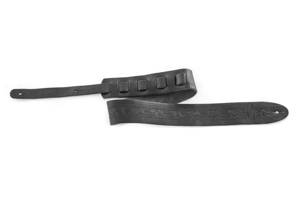 OVATION Guitar Strap Leather Premium - Signature "Leaf" - Black - Embossed leaf design - Handmade