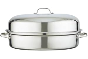 18" Stainless Steel Oval Roaster with Domed Lid – Induction Compatible, Large Capacity for Turkey, Chicken, Vegetables & Roas
