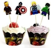 Avengers Lego Cupcake Kit Avengers Cupcake Wrappers and Toppers Birthday Party Decoration (12 Sets)