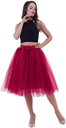 Women's Tulle Skirt 7 Layers Tutus for Women A Line Knee Length Petticoat Wedding Party Adult Midi Skirt