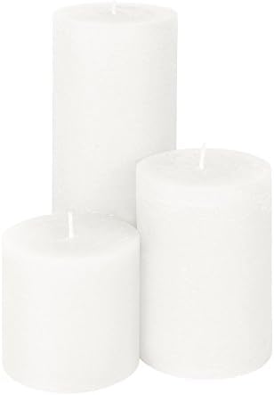 Candle Atelier Silk White 3 Pillars: 3", 4,5, 7.5" Handmade Pillar Candles, Fragrance-free, Set of 3