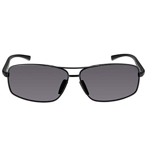 SUNGAIT Ultra Lightweight Rectangular Polarized Sunglasses 100% UV protection (Black Frame Gray Lens, 62) Metal Frame 2458 HKH