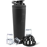 Ice Shaker Insulated Stainless Steel Shaker Bottle | 32oz, Black | Cold for 30+ Hours | Insulated Cup with Twist-on Agitator | Odor-Free Bottle for Protein Shakes, Water, Smoothies, Cocktails