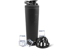 Ice Shaker Insulated Stainless Steel Shaker Bottle | 32oz, Black | Cold for 30+ Hours | Insulated Cup with Twist-on Agitator | Odor-Free Bottle for Protein Shakes, Water, Smoothies, Cocktails