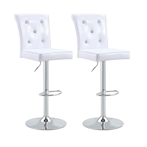Sweiko 28-36" Adjustable Seat Height Bar Stools Set of 2, Swivel Counter Height Barstool with Leather Cushion&Backrest, Metal Leg Kitchen Island Chairs for Restaurant, Dining Room, White&Silver at Amazon
