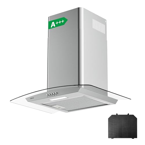 Ciarra Cbcs6506B Hotte Aspirante De Cuisine 60Cm,Débit De 550M³/H,3 Vitesses,56Db, Recyclage Ou Evacuation,Hotte Décorative Murale,Inox Et Verre