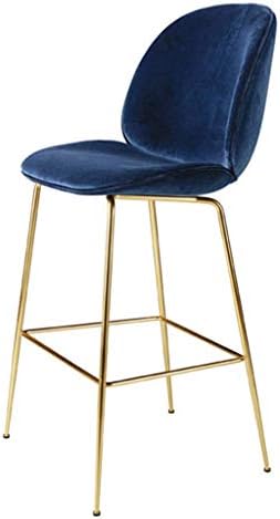 Barstools Chair, Gold Metal Legs Blue Velvet Seat, Modern Padded Dining Chair Bar Kitchen with Backrest Bearing Weight 200kg, Seat Height 75cm