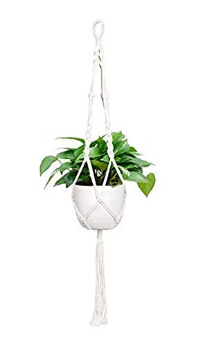 COIRGARDEN-Coir garden Macrame Plant Hanger Indoor Outdoor Hanging Planter Basket Cotton Rope(Pot not Included) -4 Legs- 41 inch Contemporary Hanger - 1 Piece (White Color)