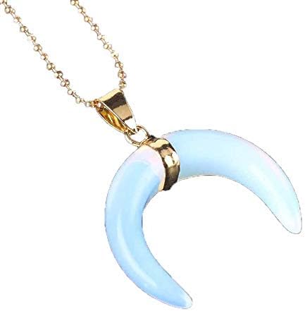 Natural Stones Crescent Moon Necklaces Pendants Purple Crystal Pink Quartz White Stone Gold Color Reiki Women Jewelry Opal Necklace