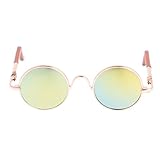 Jili Online A Pair of Gold Round Frame Glasses Sunglasses for 1/6 Blythe Doll Gold Lens
