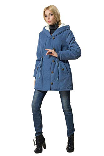 Eleter Women's Winter Warm Coat Hoodie Parkas Overcoat Fleece Outwear Jacket with Drawstring(S,Blue)