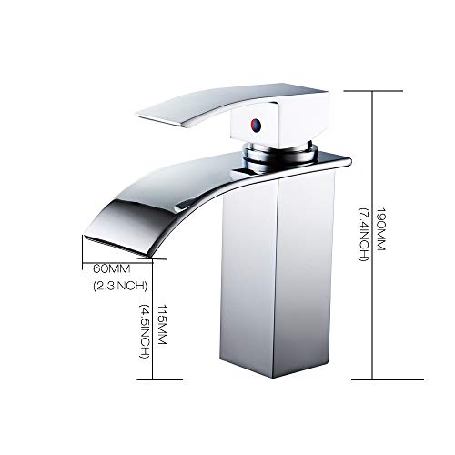 HEABLE Waterfall Bathroom Faucet Chrome, Single Handle Bathroom Sink Faucet One Hole Lavatory Vanity Faucet with Deck Plate - Thumbnail 6