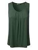 DRESSIS Women's Basic Soft Pleated Scoop Neck Sleeveless Loose Fit Tank Top OLIVE M